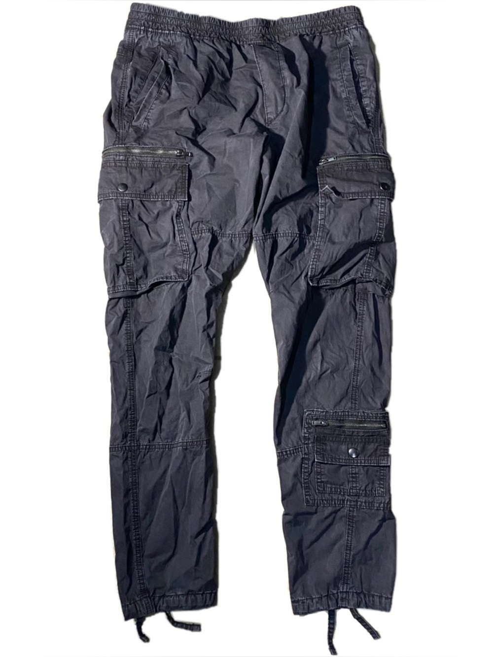 Acid Wash Zipper Detail Cargo Pocket Pants with drawstring